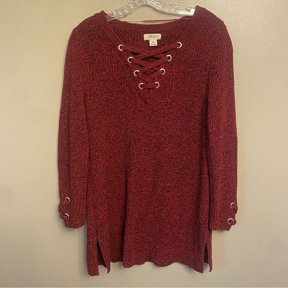 Style & Co. Womens Lace-Up Tunic Sweater Red Medium cotton blend - Picture 2 of 12
